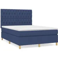 Syfax Cama box spring con colchón tela azul 140x190 cm