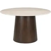 Natur24 Mesa Bottecino, 130x130x76 cm, madera de mango, mármol blanco, diseño natural