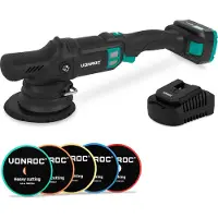 Vonroc Pulidora de doble acción PRO 20V – Ø150mm | Incl. batería 4.0Ah, cargador rápido y 5 esponjas de pulido