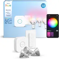 Philips Hue White & Color Ambiance Starter Kit Essential: 3 Bombillas Inteligentes Gu10 (345 Lm) + Regulador De Intensidad