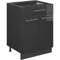 Vicco Mueble bajo de cocina Fame-Line Antracita alto brillo 60 cm con cajón, ET Roble, Model 57061