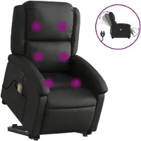 vidaXL Sillón de masaje con función de elevación eléctrica, color negro, de cuero genuino