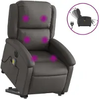 vidaXL Sillón de masajes eléctrico con función de ayuda para levantarse, color gris, tapizado en cuero genuino