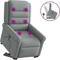 vidaXL Sillón de masaje con ayuda para levantarse, color gris claro, tapizado en tela