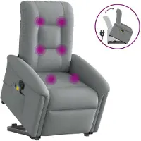 vidaXL Sillón de masaje con ayuda para levantarse, color gris claro, tapizado en tela