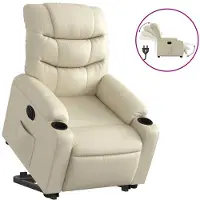 vidaXL Sillón reclinable eléctrico con ayuda para levantarse, color crema, tapizado en cuero sintético