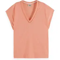 Scotch & Soda Cotton Linen V-neck T-shirt Peach Pink Talla: XS | Camisetas de Seda Outlet | Mujer | Blanco