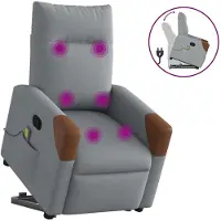 vidaXL Sillón de masaje con ayuda para levantarse, color gris claro, tapizado en tela