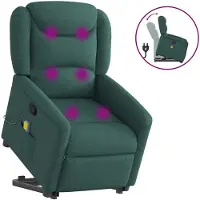 vidaXL Sillón de masaje con ayuda para levantarse, color verde oscuro, tapizado en tela