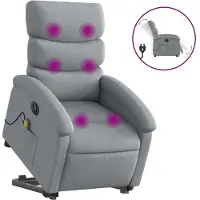 vidaXL Sillón de masaje eléctrico con función de ayuda para levantarse, color gris claro, tapizado en tela