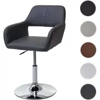 Mendler Silla para comedor HWC-A50 III, silla para cocina, estilo retro de los años 50, tapizada en cuero sintético, color gris, patas de cromo