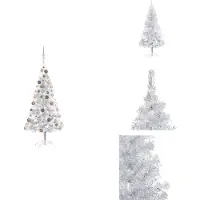 vidaXL Árbol de Navidad artificial con iluminación y adornos plateados, 150 cm - Árboles de Navidad