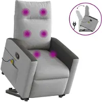 vidaXL Sillón de masaje con ayuda para levantarse, color gris nube, tapizado en tela