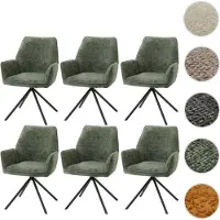 Mendler Juego de 6 sillas de comedor HWC-G67, sillas para cocina, con reposabrazos, giratorias, con ajuste automático, tela chenille, color verde