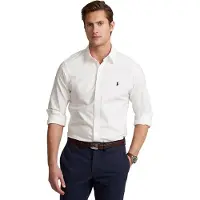Ralph Lauren para hombre. 710736557002 Camisa oxford Slim Fit teñida en prenda blanco (XL), Casual, Algodón, Clásico, Manga larga, Polo