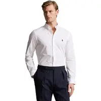Ralph Lauren para hombre. 710928254002 Camisa elástica de popelina Slim Fit blanco (XXL), Casual, Algodón, Clásico, Manga larga, Polo R