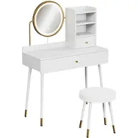 Vicco Tocador Mirela Blanco 90 cm con espejo LED y taburete, Model 56651