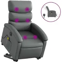 vidaXL Sillón de masaje eléctrico gris con ayuda para levantarse, tapizado en cuero sintético, marca