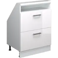 Vicco Armario de cocina para techo inclinado R-Line Blanco alto brillo 60 cm con 2 cajones, Model 58246