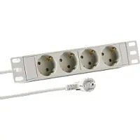 Efbe-Schott EFB, barra de enchufes de 10 pulgadas, 1U de altura, con 4 tomas CEE 7/3, sin interruptor, en perfil de aluminio gris