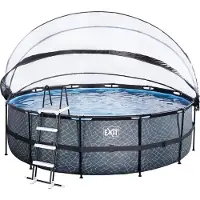 Exit Piscina Stone ø450x122cm con bomba de filtrado de arena y cúpula, color gris