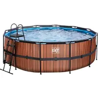 Exit Piscina Wood ø427x122cm con bomba de filtrado de arena, color marrón