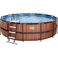Exit Piscina Wood ø450x122cm con bomba de depuración, color marrón