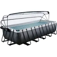 Exit Piscina Black Leather 540x250x122cm con bomba de filtrado de arena y cúpula y bomba de calor, color negro