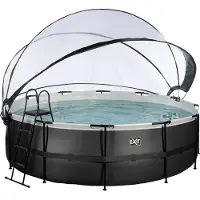 Exit Piscina Black Leather ø450x122cm con bomba de filtrado de arena y cúpula, color negro