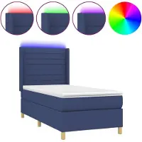 Syfax Cama box spring colchón y luces LED tela azul 80x200 cm