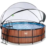 Exit Piscina Wood ø427x122cm con bomba de filtrado de arena y cúpula, color marrón