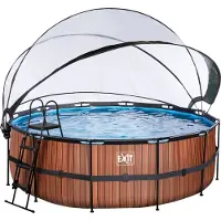 Exit Piscina Wood ø427x122cm con bomba de filtrado de arena y cúpula y bomba de calor, color marrón
