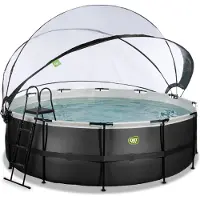 Exit Piscina Black Leather ø427x122cm con bomba de filtrado de arena y cúpula, color negro