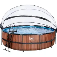 Exit Piscina Wood ø488x122cm con bomba de filtrado de arena y cúpula, color marrón