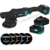 Vonroc Pulidora PRO Dual Action 20V – Ø125mm | Incl. 2x baterías 4.0Ah, cargador rápido y set 5 pads
