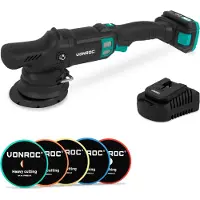 Vonroc Pulidora PRO Dual Action 20V – Ø125mm | Incl. batería 2.0Ah, cargador rápido y set 5 pads