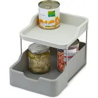 Joseph Joseph Organizador de cocina Duo, estante de 2 niveles con cajón, ideal para especias, paquetes y latas, color gris, fácil de montar, funcional y compacto.