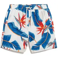 Superdry para hombre. M3010232A Bañador con estampado hawaiano reciclado blanco (S), Beachwear, Poliéster Reciclado, Sostenible, ou