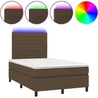 Syfax Cama box spring con colchón y LED tela marrón oscuro 120x200 cm
