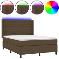 Syfax Cama box spring colchón luces LED tela marrón oscuro 140x190 cm