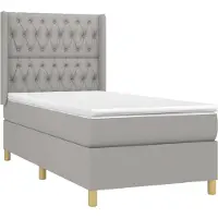 Syfax Cama box spring con colchón tela gris claro 100x200 cm