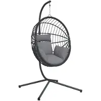 vidaXL Silla colgante de diseño ovalado, con estructura de acero, color gris, de ratán y acero