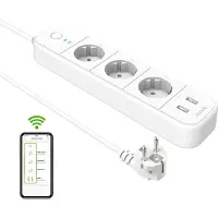 Tenda Cable de extensión , Wi-Fi inteligente, 3 enchufes, 2 puertos USB, 1,5 m, Wi-Fi, cable de 3 x 1,5 mm, color blanco