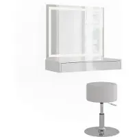 Vicco Tocador Sherry Blanco/Blanco alto brillo 80 cm con espejo LED y taburete, Model 57731