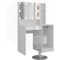 Vicco Tocador Sherry Blanco/Blanco alto brillo 89.8 cm con espejo y taburete, Model 57691