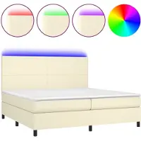 vidaXL Cama con somier y colchón, con iluminación LED, color crema, 200x200 cm, tapizada en cuero sintético
