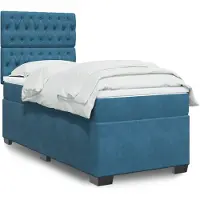 vidaXL Cama con somier y colchón azul de , 90x200 cm, tapizada en terciopelo