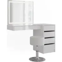 Vicco Tocador Sherry Blanco/Blanco alto brillo 120.2 cm con espejo LED, taburete y cajonera, Model 57727