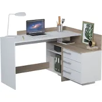 You do it Escritorio para esquina con 3 cajones – Roble y blanco – 128,5 x 105,7 x 83,2 cm – THALES