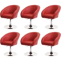 Mendler Juego de 6 sillas de comedor HWC-F19, sillas de cocina, sillones giratorios y reclinables, con ajuste de altura Imitación de cuero, color rojo